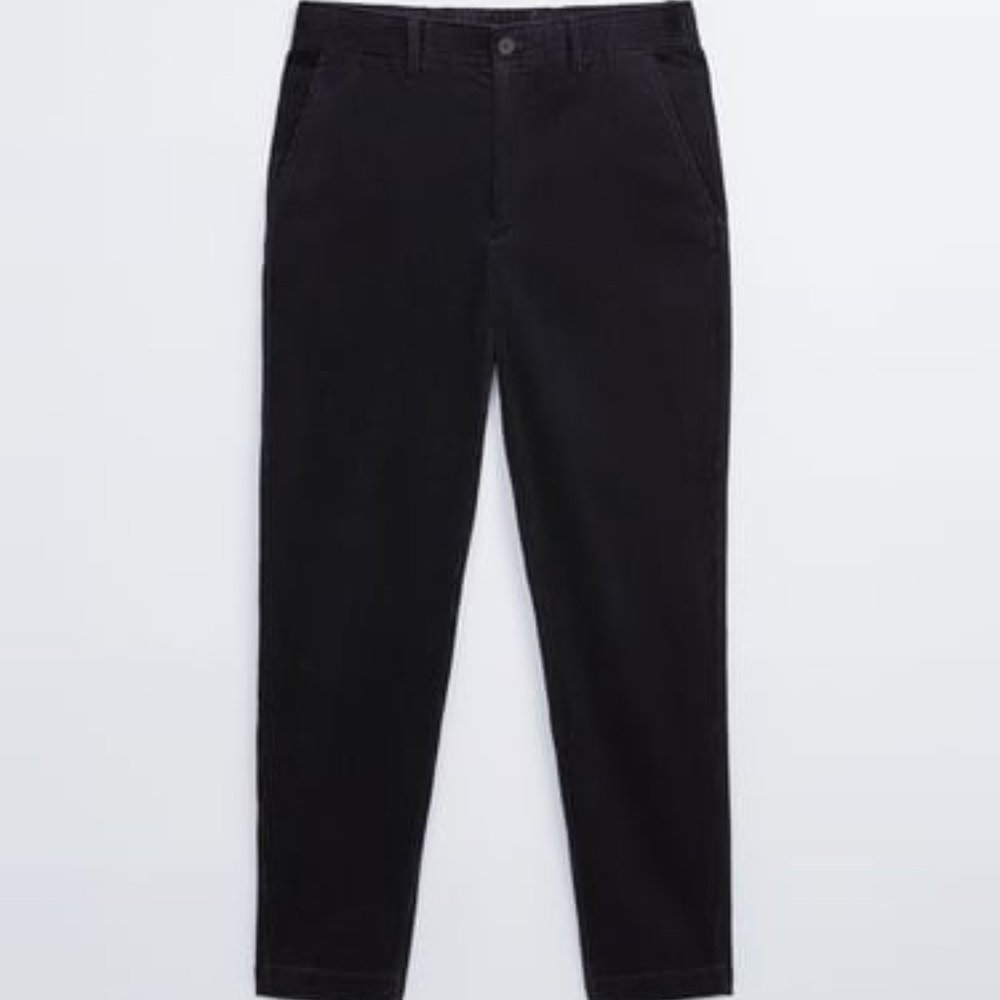 ZARA RELAXED FIT CORDUROY CHINO PANTS NAVY BLUE